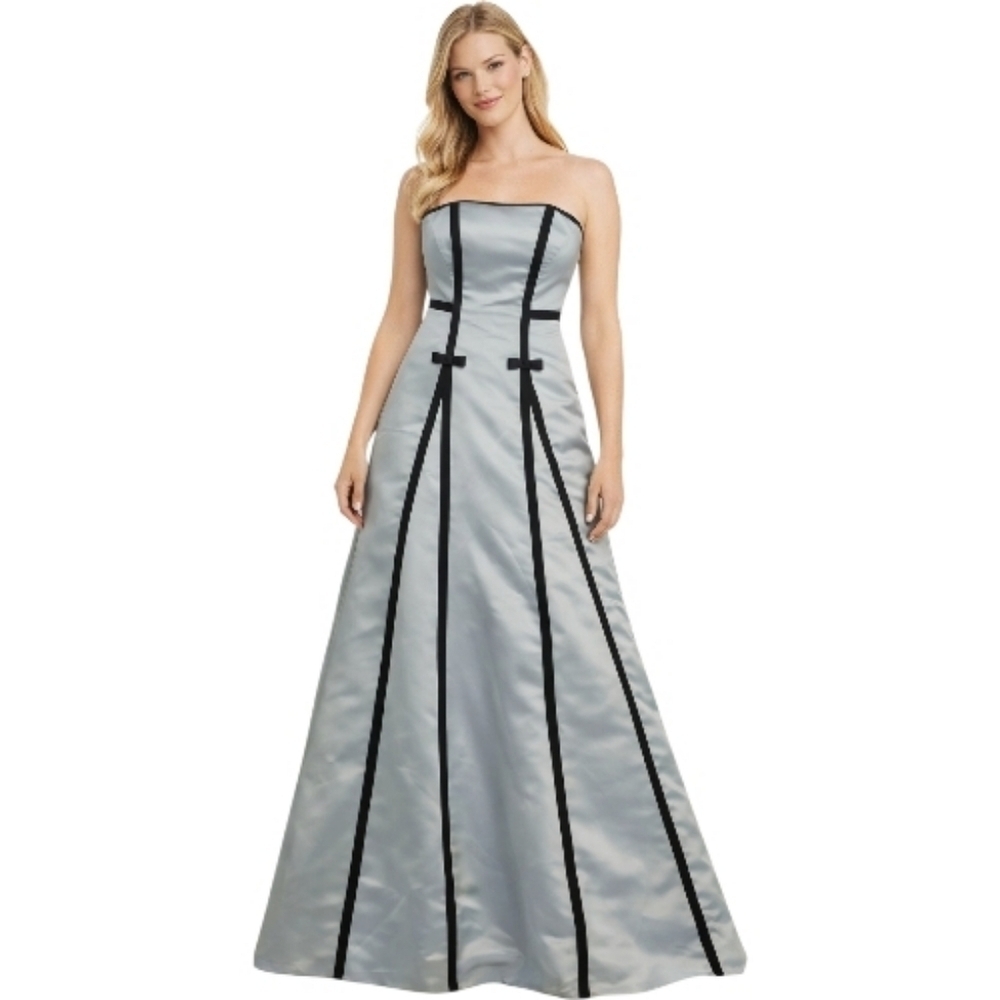 SCOTT MCCLINTOCK vintage baby blue black bow tie satin prom dress coquette 6